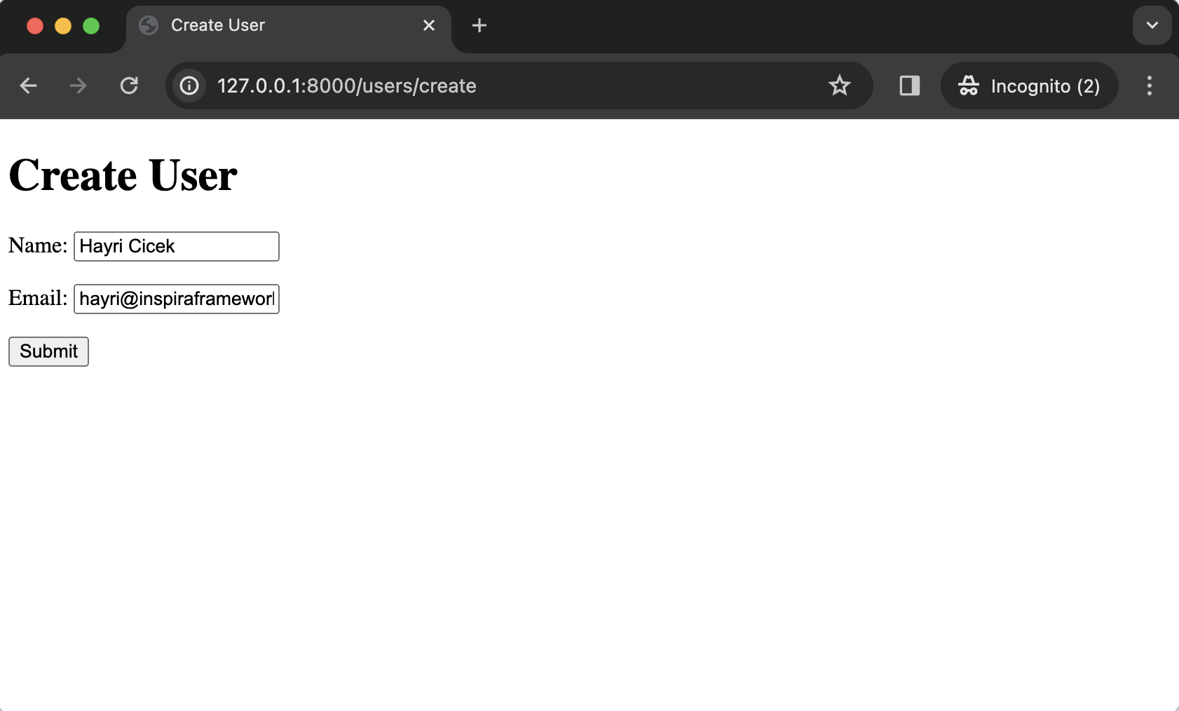 Create user form
