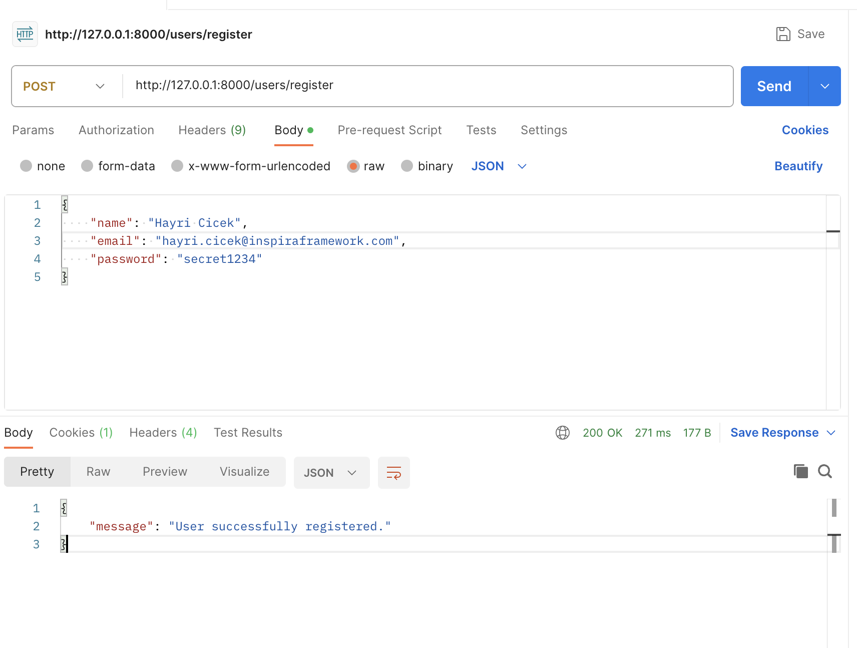 Postman create user