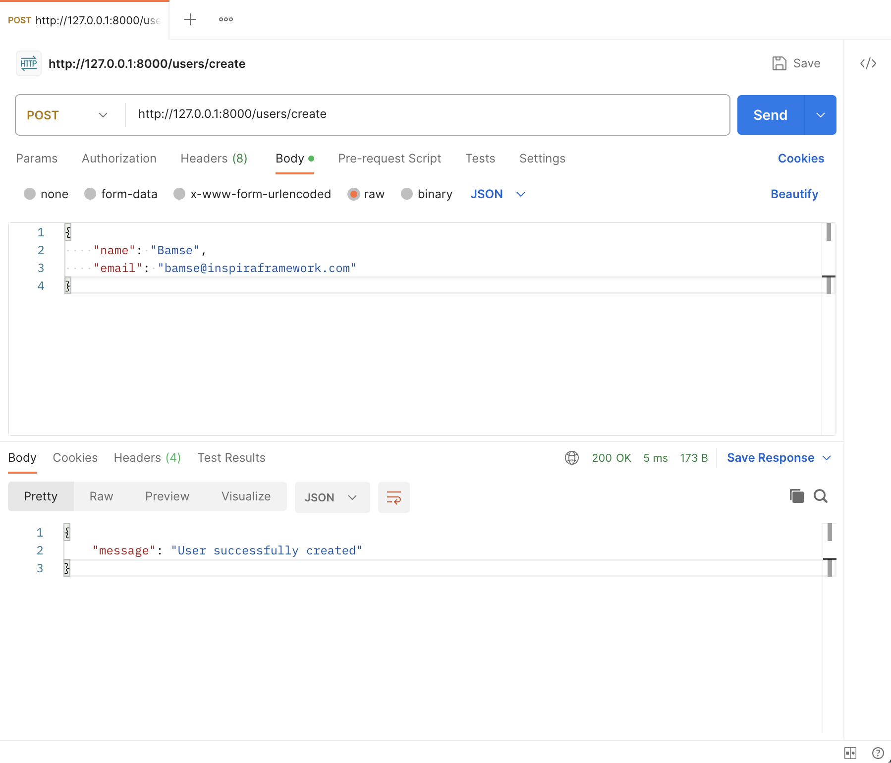 Postman create user